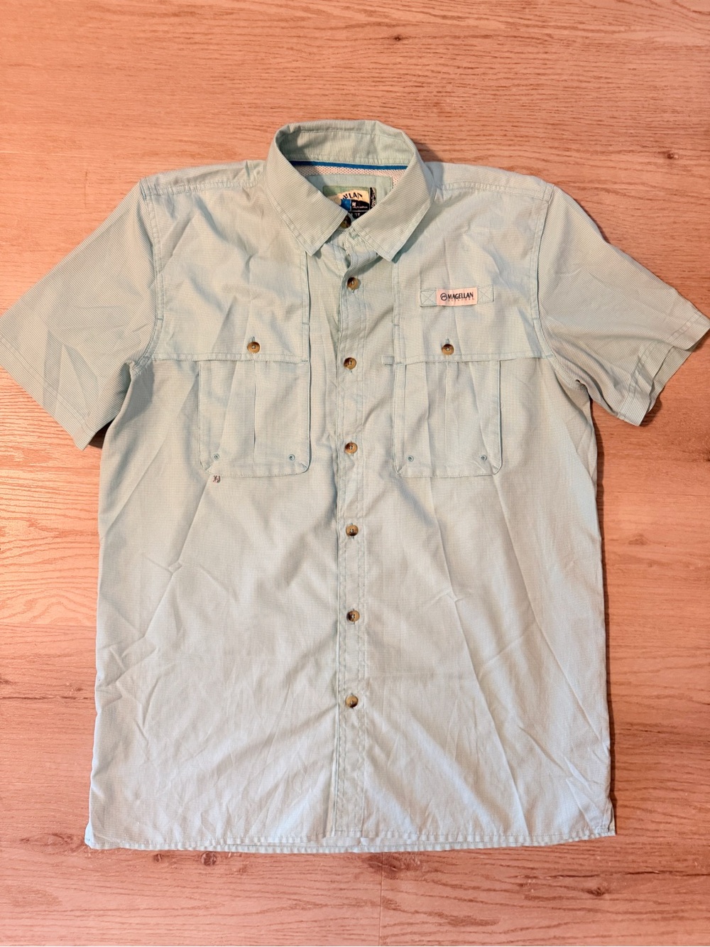 Magellan Outdoors Men’s Short-Sleeve Button-Down Shirt in Light Blue